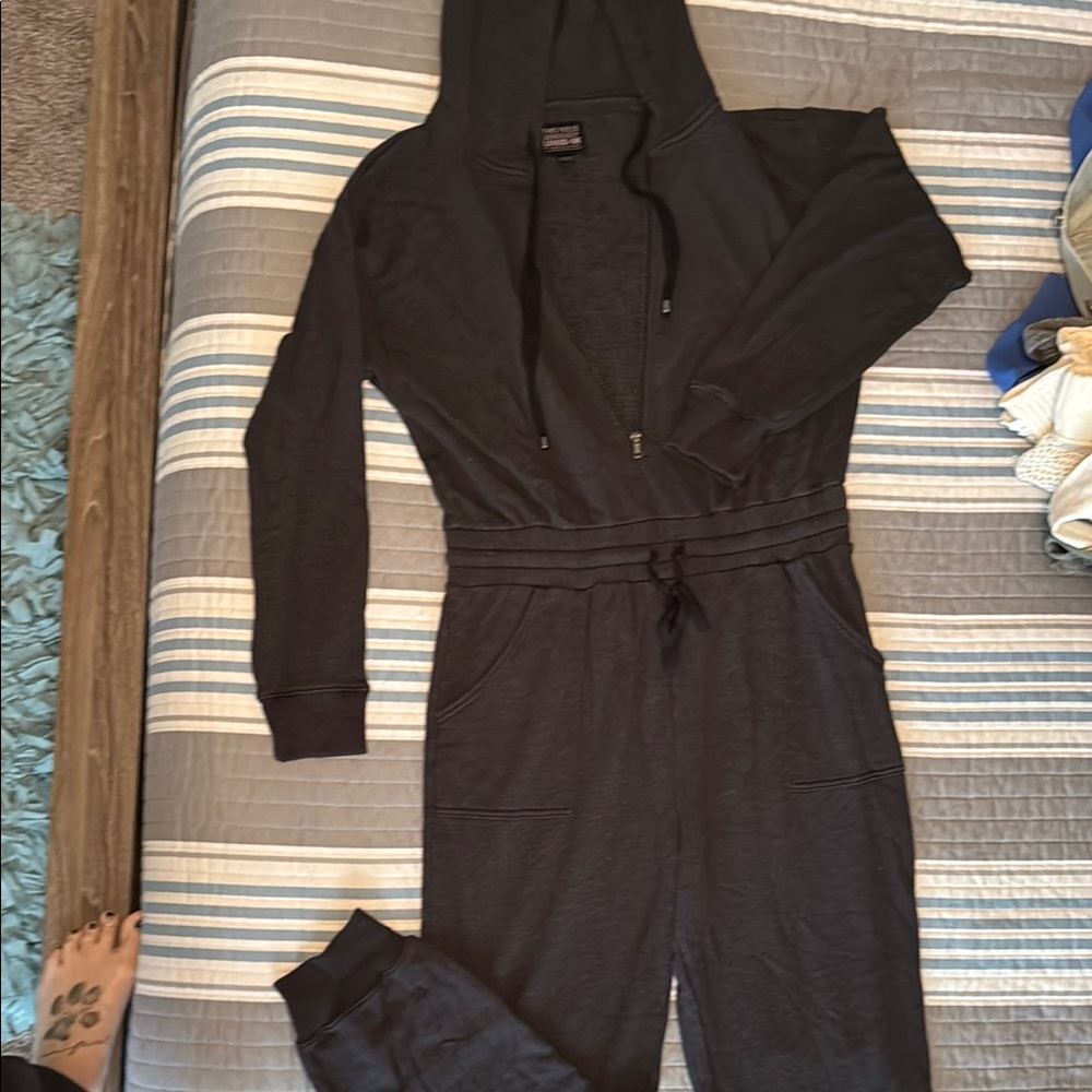 Grey Hooded Jumpsuit, Cinch Waist